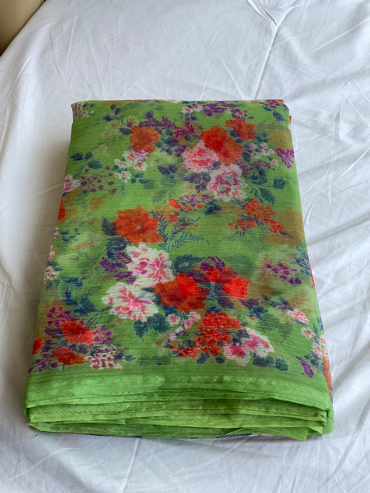 Beautiful semi chiffon floral light green colour saree