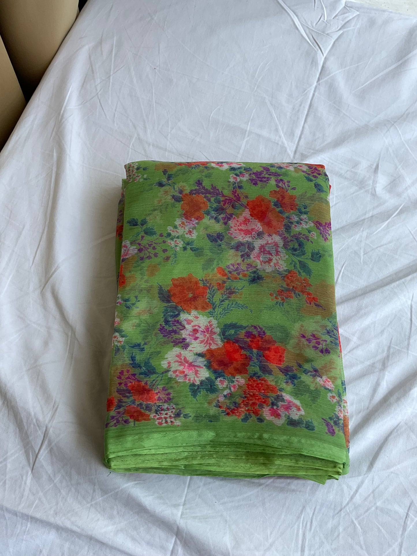 Beautiful semi chiffon floral light green colour saree