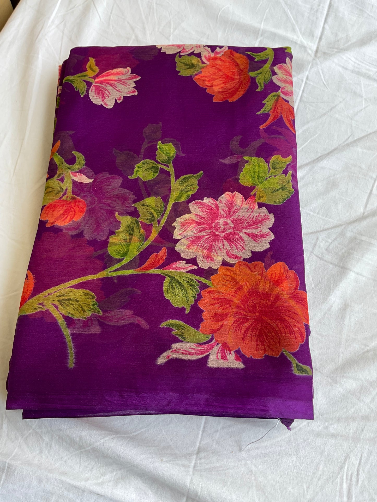 Beautiful semi Chiffon floral purple saree