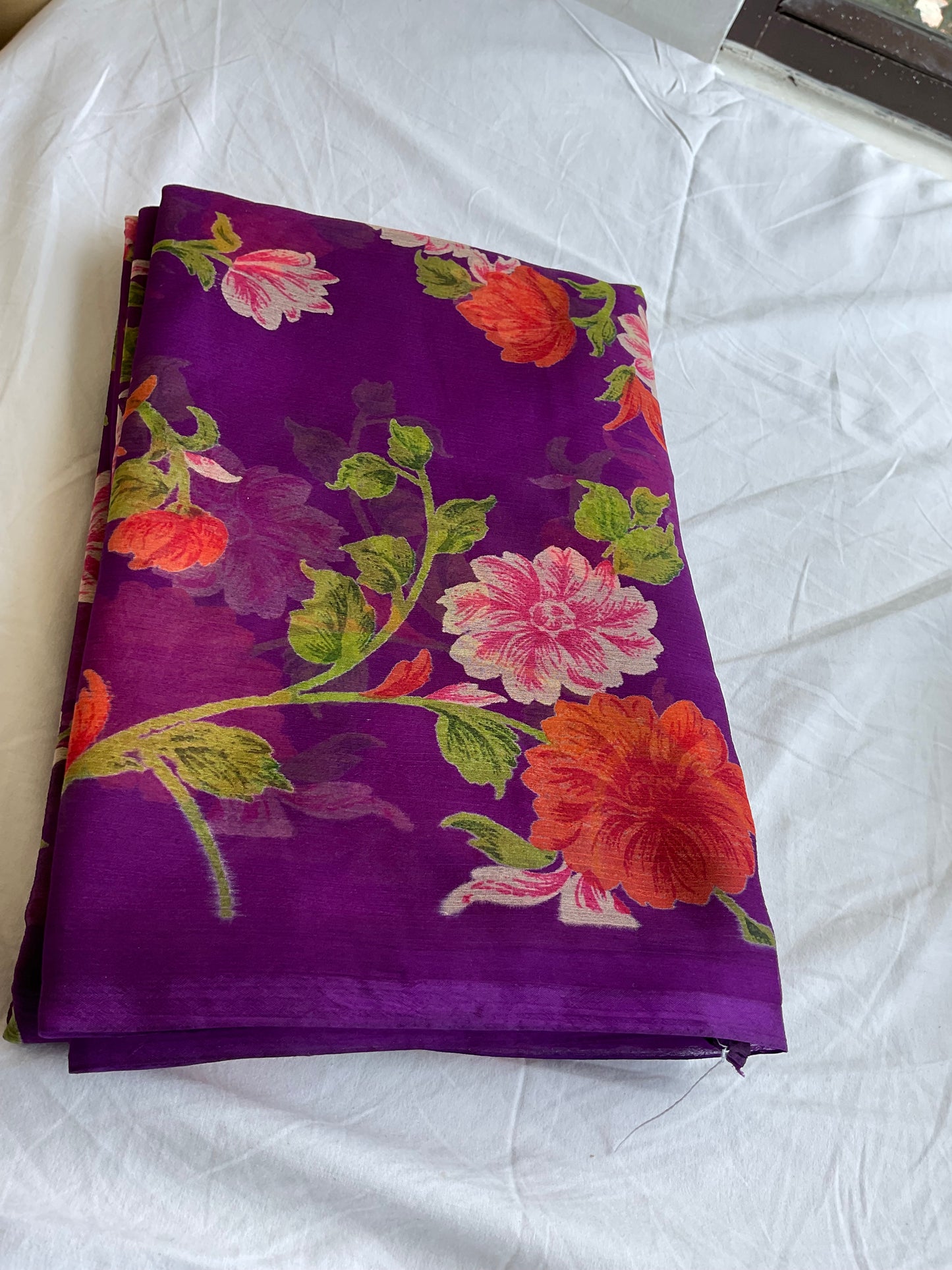 Beautiful semi Chiffon floral purple saree