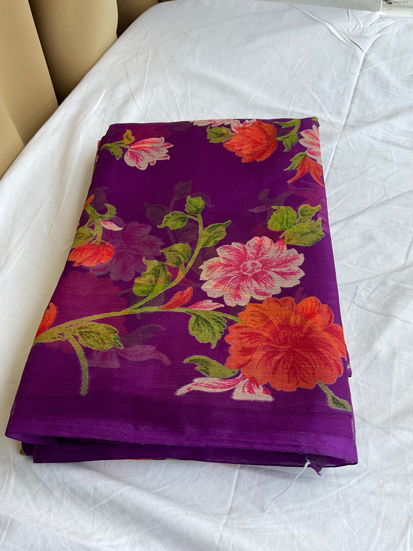 Beautiful semi Chiffon floral purple saree