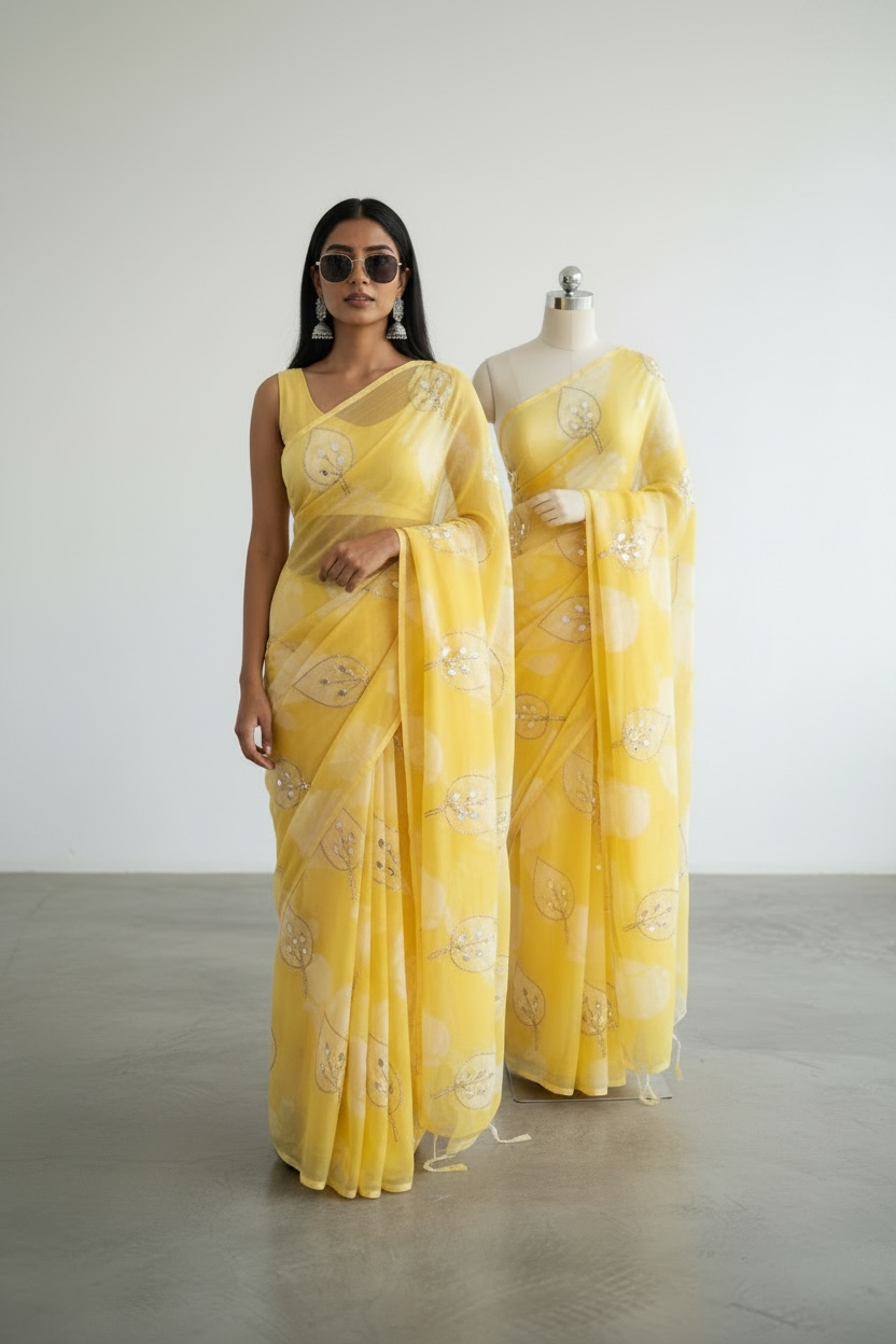 Chiffon sarees with gota work