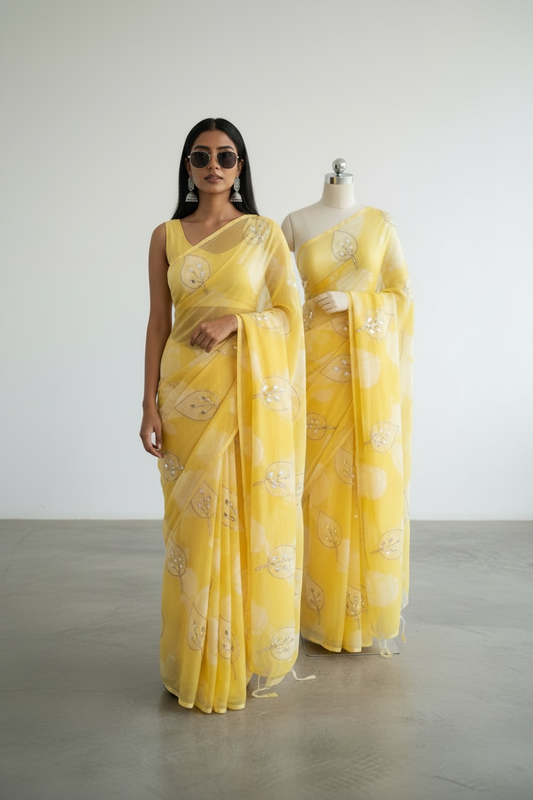 Chiffon sarees with gota work