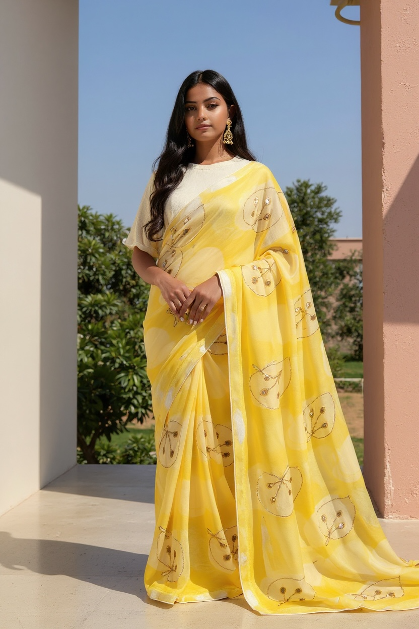 Chiffon sarees with gota work