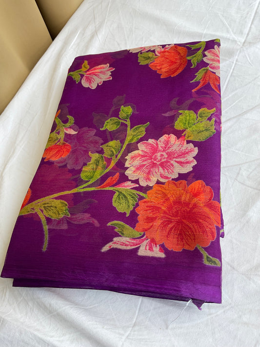 Beautiful semi Chiffon floral purple saree